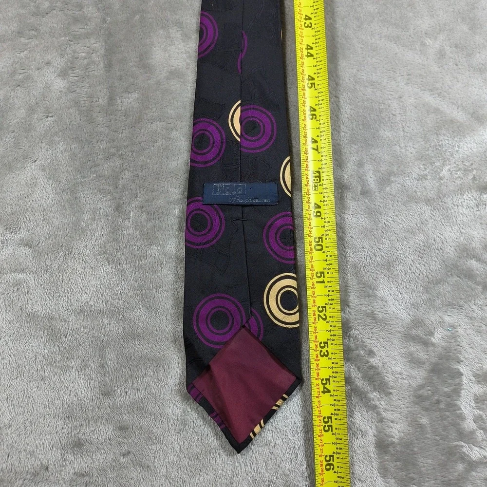 Vintage Polo‎ Ralph Lauren Tie Mens 56x3.25 Black Purple Geometric Abstract USA